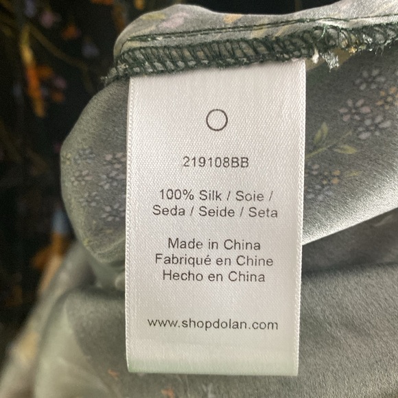 Anthropologie Dolan Boho Hunter Green Floral Ruffle LS Silk Blouse Size Small - Picture 9 of 10